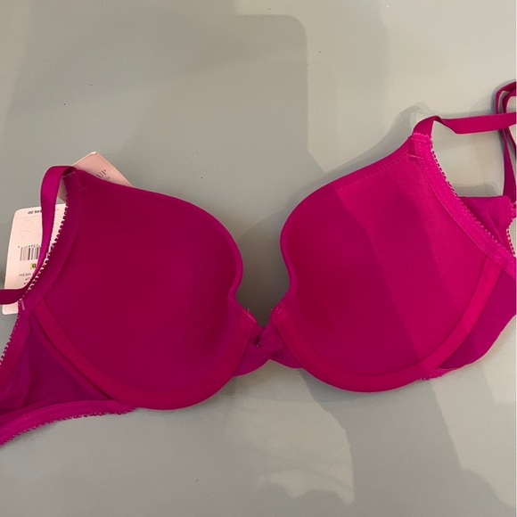 On Gossamer The Pump It Up Mesh Bra Push up Lift New Pink Purple Peony Size 34B - Picture 9 of 9